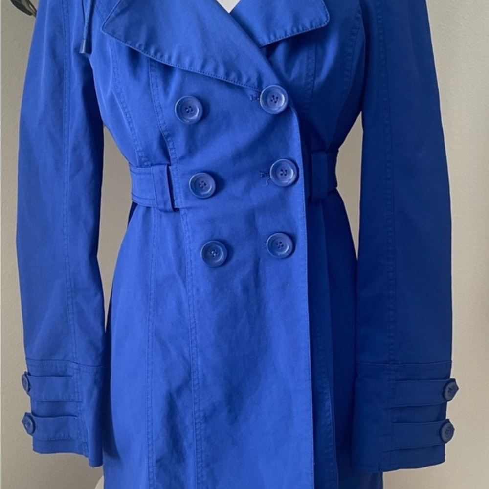 Women's Blue Double-Breasted Trench Coat